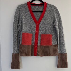COS Wool Blend Colorblock Cardigan Gray Coral and Camel L EUC